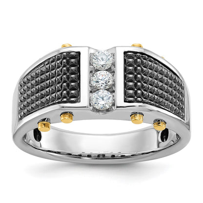 IBGoodman Two-tone with Black Rhodium Men's Polished and Textured 3-Stone 1/4 Carat AA Quality Diamond Ring - WBC