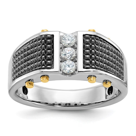 IBGoodman Two-tone with Black Rhodium Men's Polished and Textured 3-Stone 1/4 Carat AA Quality Diamond Ring - WBC