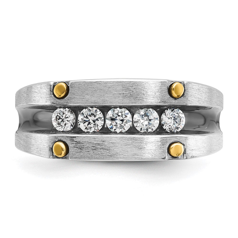 IBGoodman Two-tone with Black Rhodium Men's Polished Satin and Grooved 5-Stone 1/2 Carat AA Quality Diamond Ring - WBC