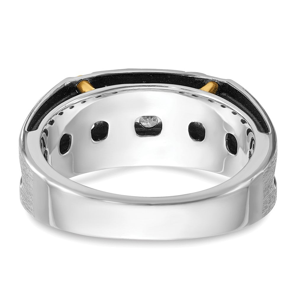 IBGoodman Two-tone with Black Rhodium Men's Polished Satin and Grooved 5-Stone 1/2 Carat AA Quality Diamond Ring - WBC