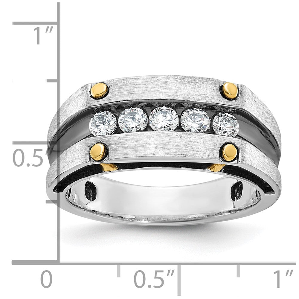 IBGoodman Two-tone with Black Rhodium Men's Polished Satin and Grooved 5-Stone 1/2 Carat AA Quality Diamond Ring - WBC