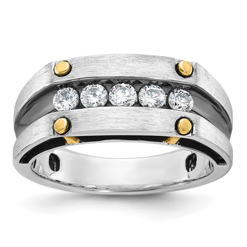 IBGoodman Two-tone with Black Rhodium Men's Polished Satin and Grooved 5-Stone 1/2 Carat AA Quality Diamond Ring - WBC