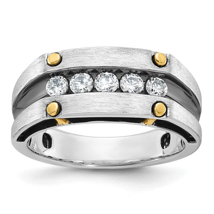 IBGoodman Two-tone with Black Rhodium Men's Polished Satin and Grooved 5-Stone 1/2 Carat AA Quality Diamond Ring - WBC