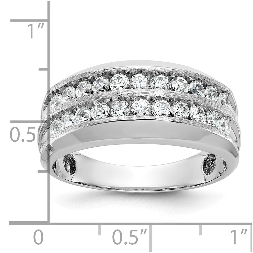 IBGoodman Men's Polished Satin and Grooved 2-Row 1 Carat AA Quality Diamond Ring - WBC