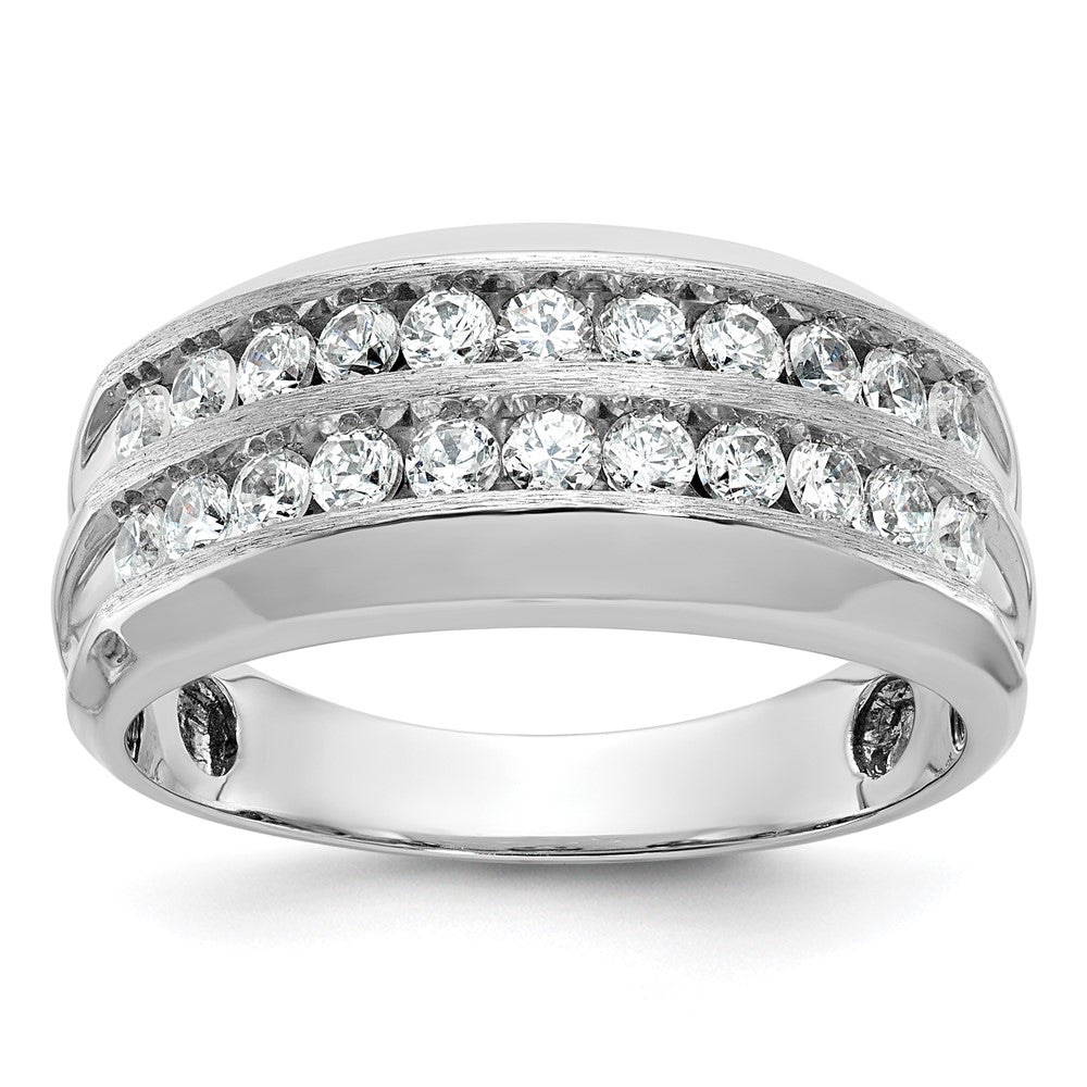 IBGoodman Men's Polished Satin and Grooved 2-Row 1 Carat AA Quality Diamond Ring - WBC
