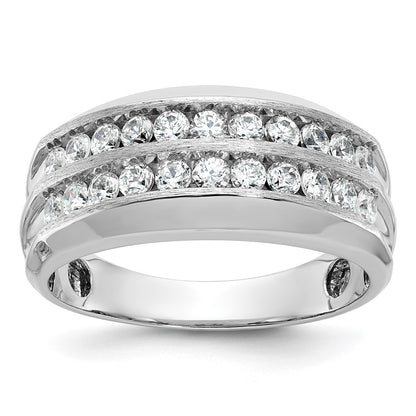IBGoodman Men's Polished Satin and Grooved 2-Row 1 Carat AA Quality Diamond Ring - WBC
