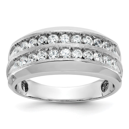 IBGoodman Men's Polished Satin and Grooved 2-Row 1 Carat AA Quality Diamond Ring - WBC