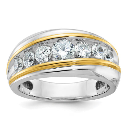 IBGoodman Two-tone Men's Polished and Grooved 7-Stone 1 1/2 Carat AA Quality Diamond Ring - WBC