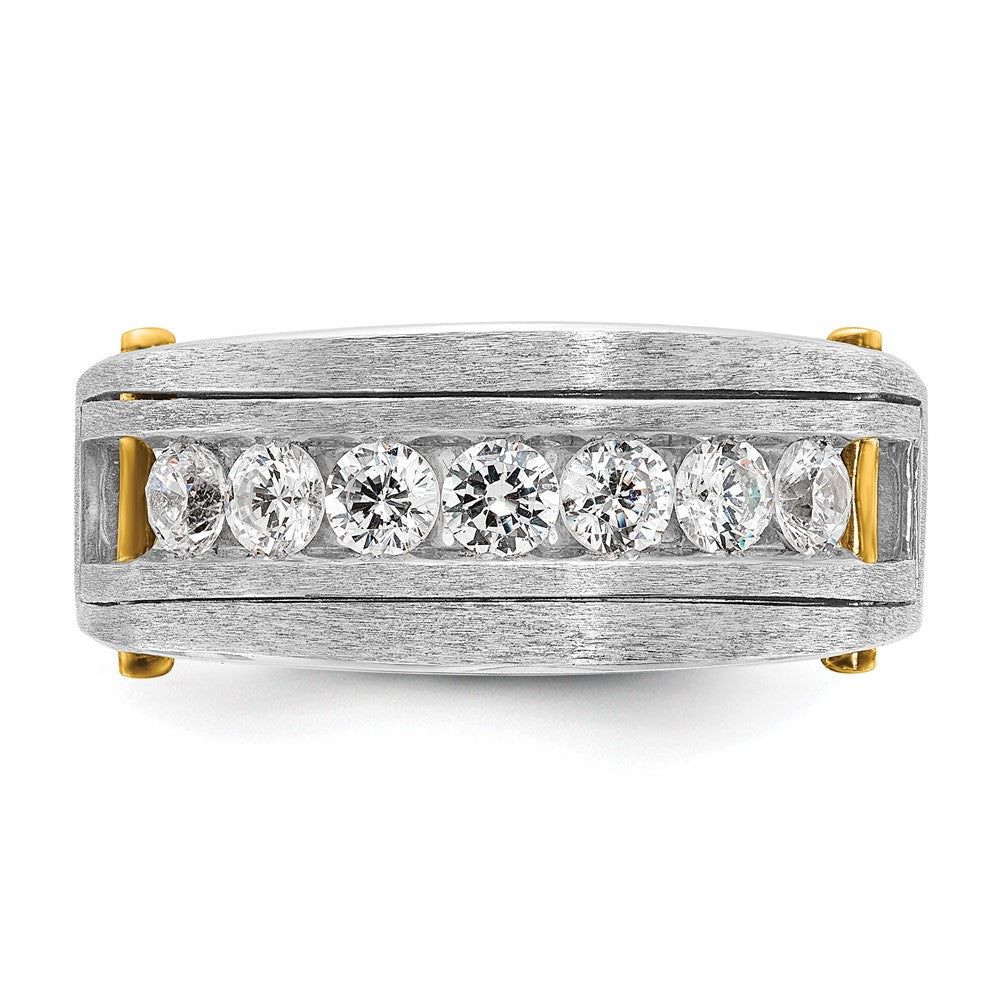 IBGoodman Two-tone Men's Polished Satin and Grooved 7-Stone 1 Carat AA Quality Diamond Ring - WBC