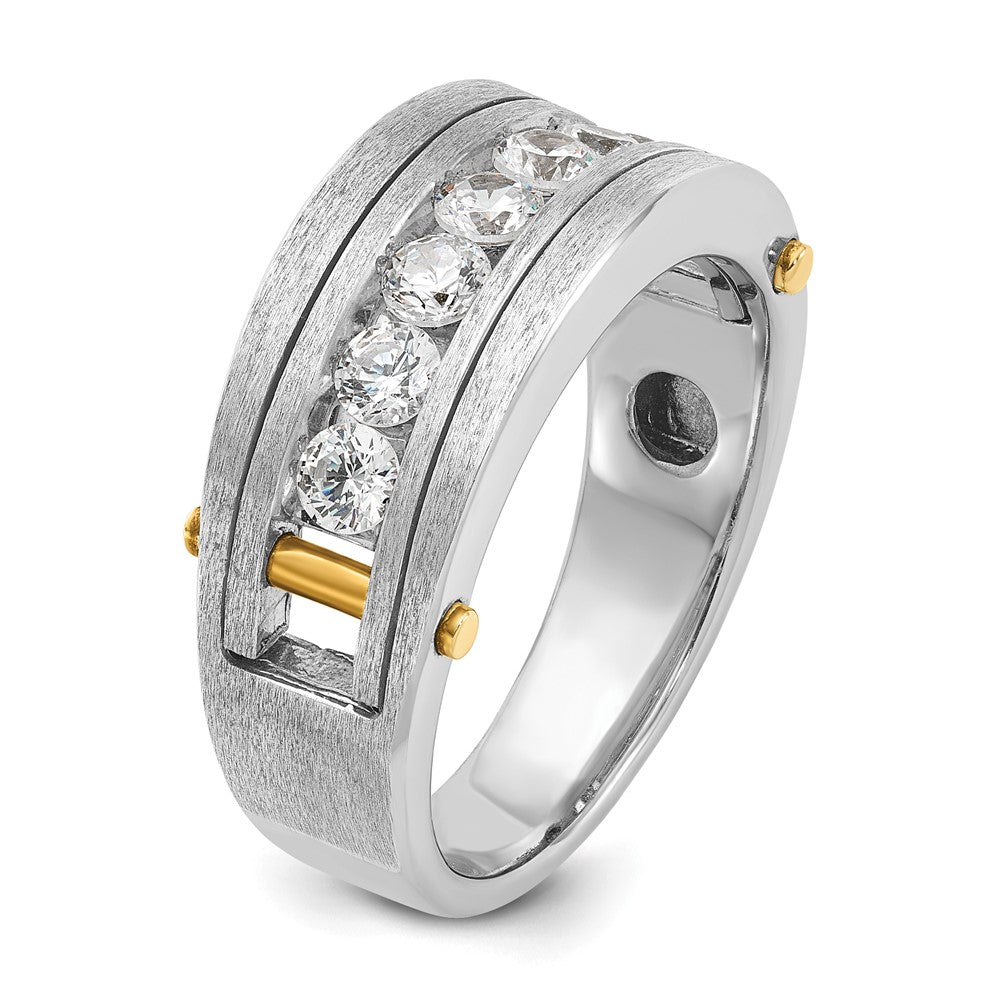 IBGoodman Two-tone Men's Polished Satin and Grooved 7-Stone 1 Carat AA Quality Diamond Ring - WBC