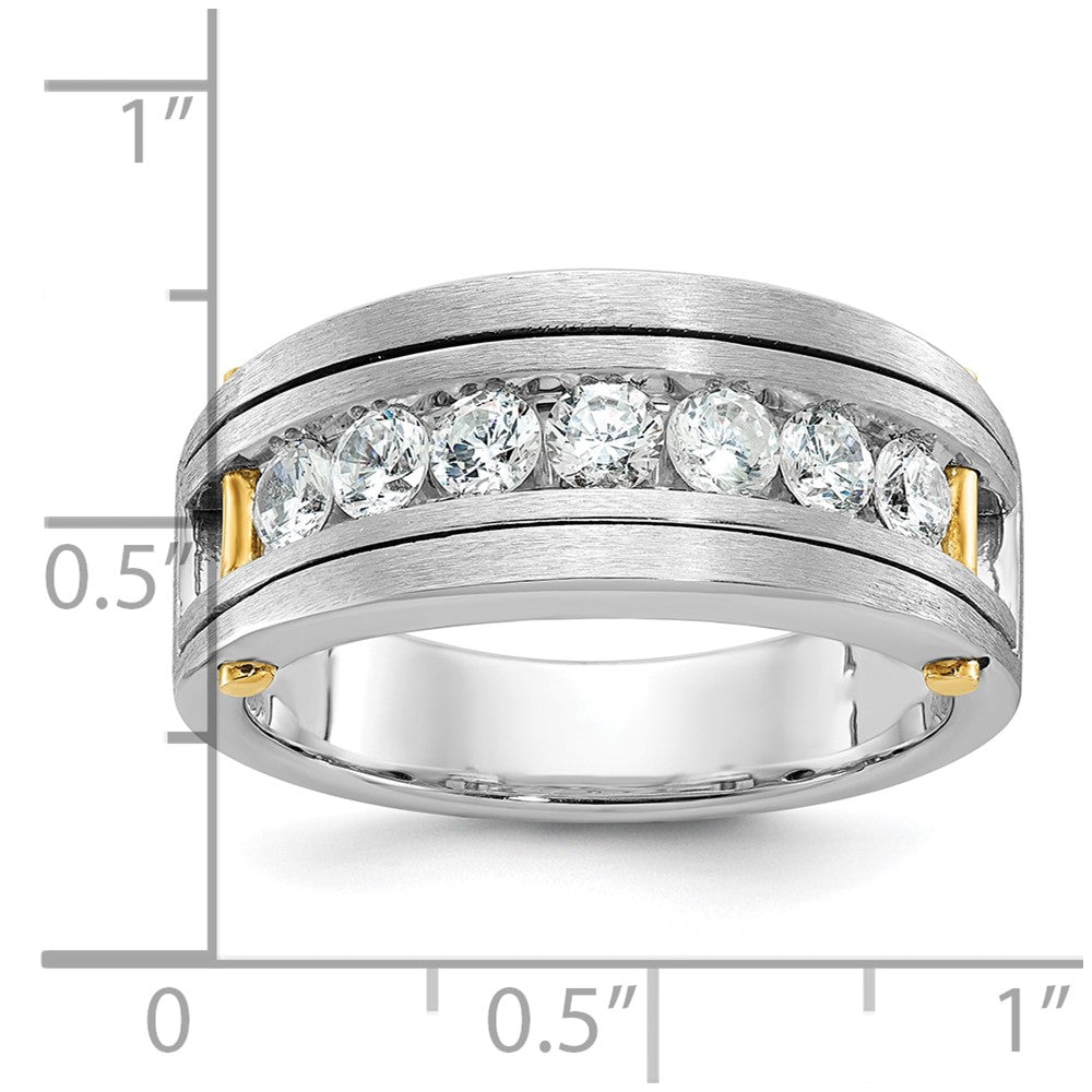 IBGoodman Two-tone Men's Polished Satin and Grooved 7-Stone 1 Carat AA Quality Diamond Ring - WBC