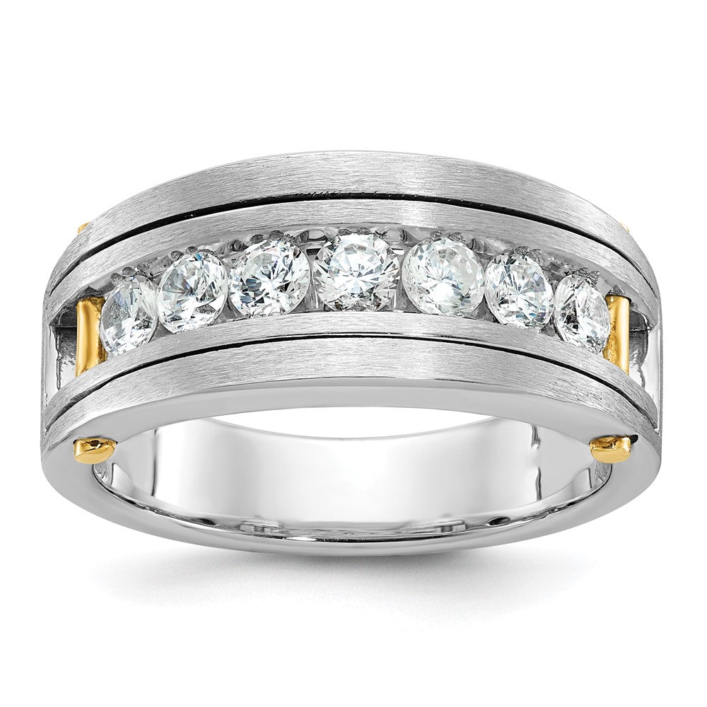 IBGoodman Two-tone Men's Polished Satin and Grooved 7-Stone 1 Carat AA Quality Diamond Ring - WBC