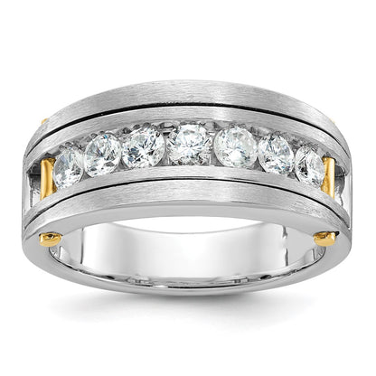 IBGoodman Two-tone Men's Polished Satin and Grooved 7-Stone 1 Carat AA Quality Diamond Ring - WBC