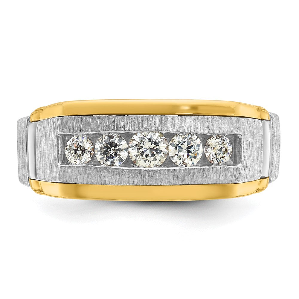 IBGoodman Two-tone Men's Polished Satin and Beaded 5-Stone 1/2 Carat AA Quality Diamond Ring - WBC