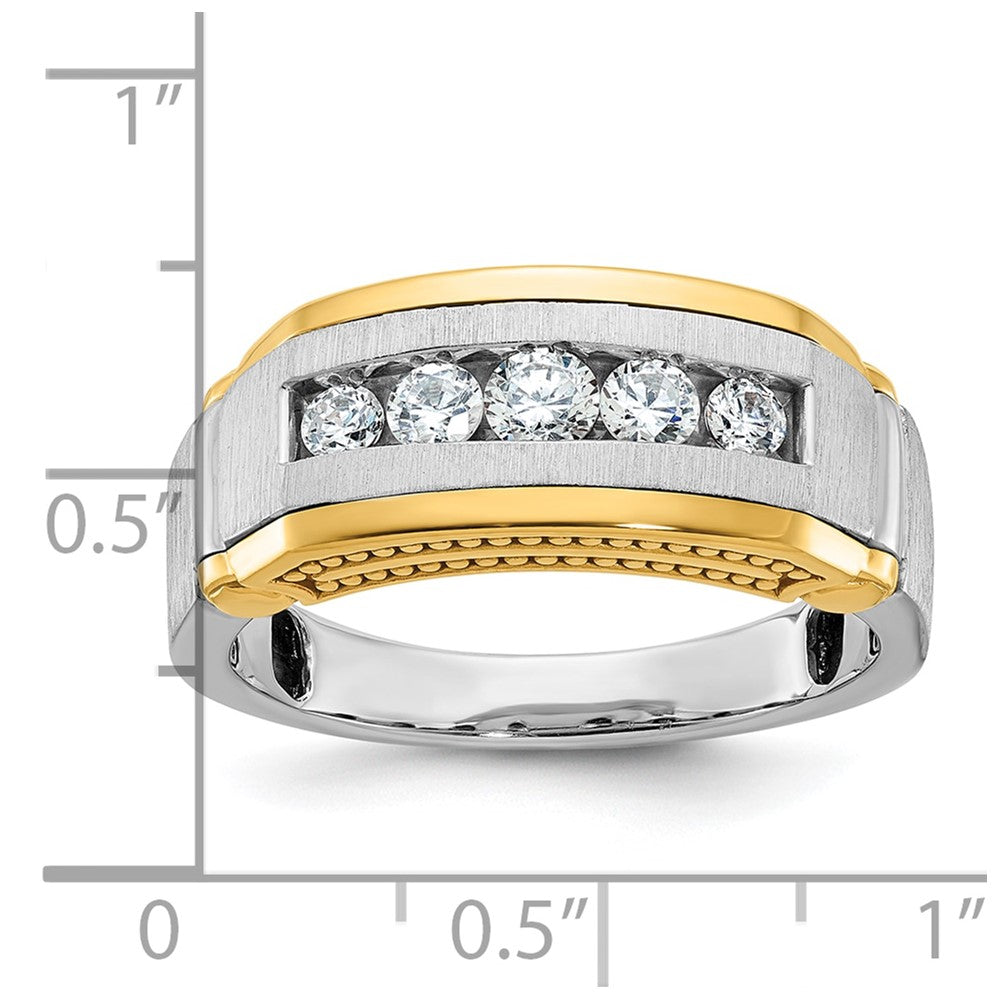 IBGoodman Two-tone Men's Polished Satin and Beaded 5-Stone 1/2 Carat AA Quality Diamond Ring - WBC