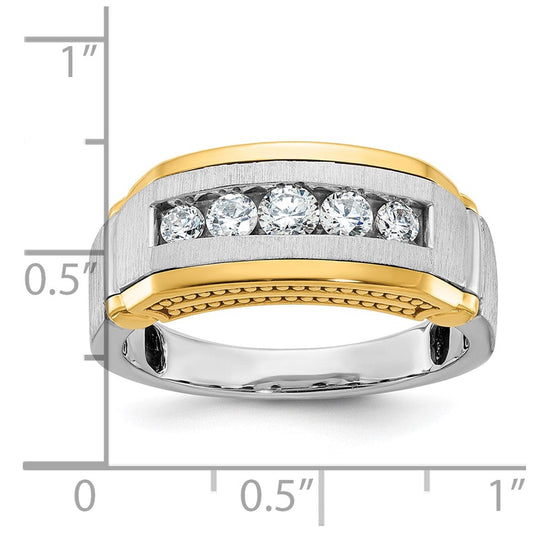 IB Goodman Men's 14K Two-Tone Gold Beadboard Satin & Beaded 5-Stone 1/2 ct AA Diamond Ring