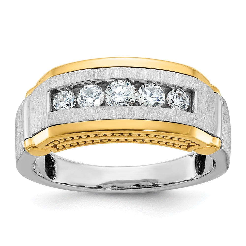 IBGoodman Two-tone Men's Polished Satin and Beaded 5-Stone 1/2 Carat AA Quality Diamond Ring - WBC