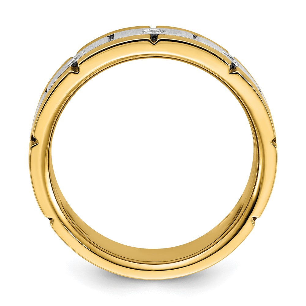 IBGoodman Two-tone Men's Polished Satin and Grooved 3-Stone 1/6 Carat AA Quality Diamond Ring - WBC