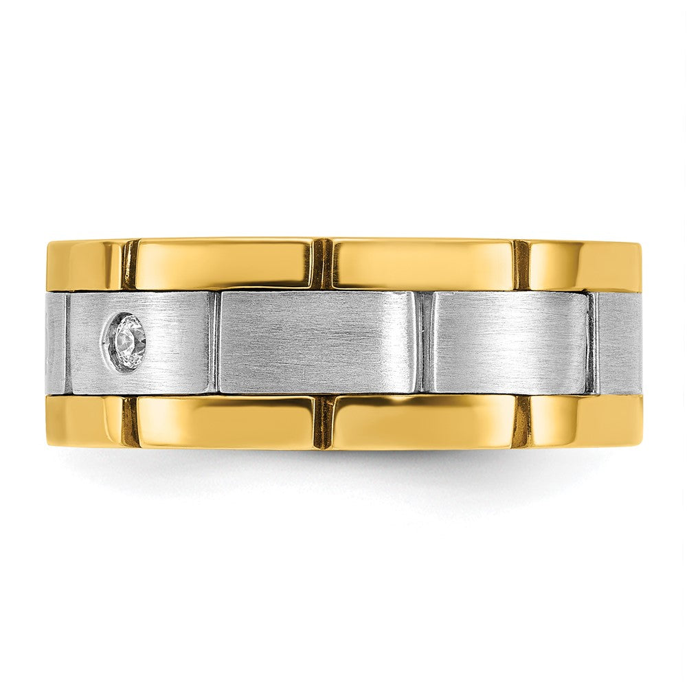 IBGoodman Two-tone Men's Polished Satin and Grooved 3-Stone 1/6 Carat AA Quality Diamond Ring - WBC
