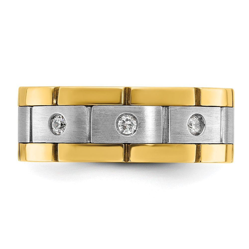 IBGoodman Two-tone Men's Polished Satin and Grooved 3-Stone 1/6 Carat AA Quality Diamond Ring - WBC