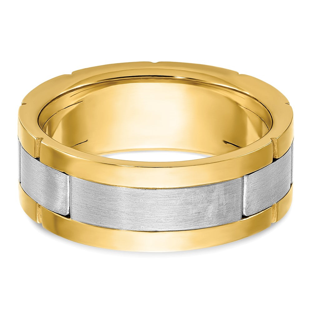 IBGoodman Two-tone Men's Polished Satin and Grooved 3-Stone 1/6 Carat AA Quality Diamond Ring - WBC
