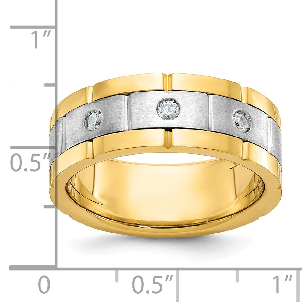 IBGoodman Two-tone Men's Polished Satin and Grooved 3-Stone 1/6 Carat AA Quality Diamond Ring - WBC