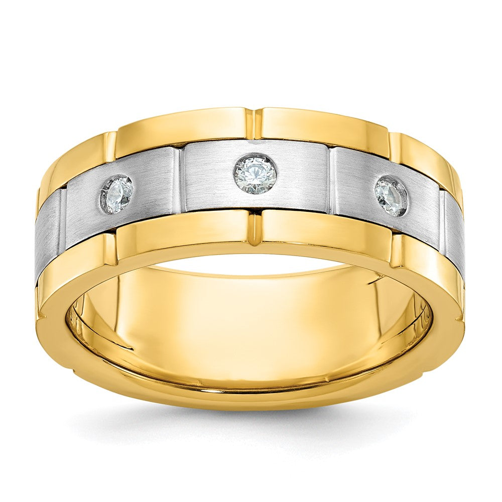 IBGoodman Two-tone Men's Polished Satin and Grooved 3-Stone 1/6 Carat AA Quality Diamond Ring - WBC