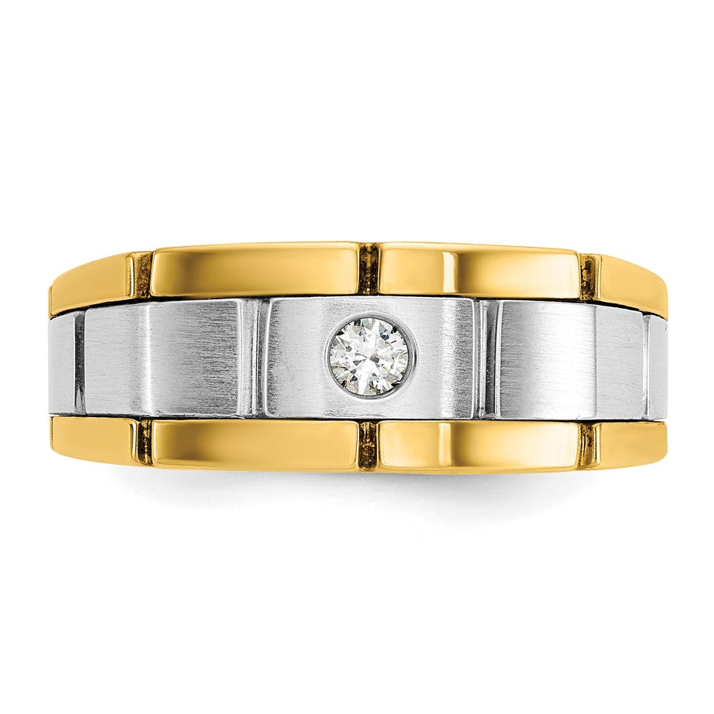 IBGoodman Two-tone Men's Polished Satin and Grooved 1/10 Carat AA Quality Diamond Ring - WBC