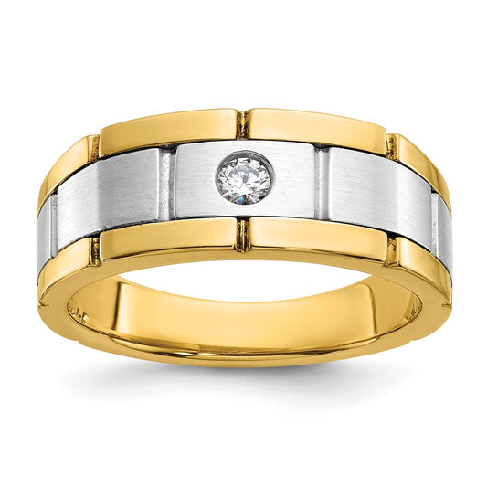 IBGoodman Two-tone Men's Polished Satin and Grooved 1/10 Carat AA Quality Diamond Ring - WBC