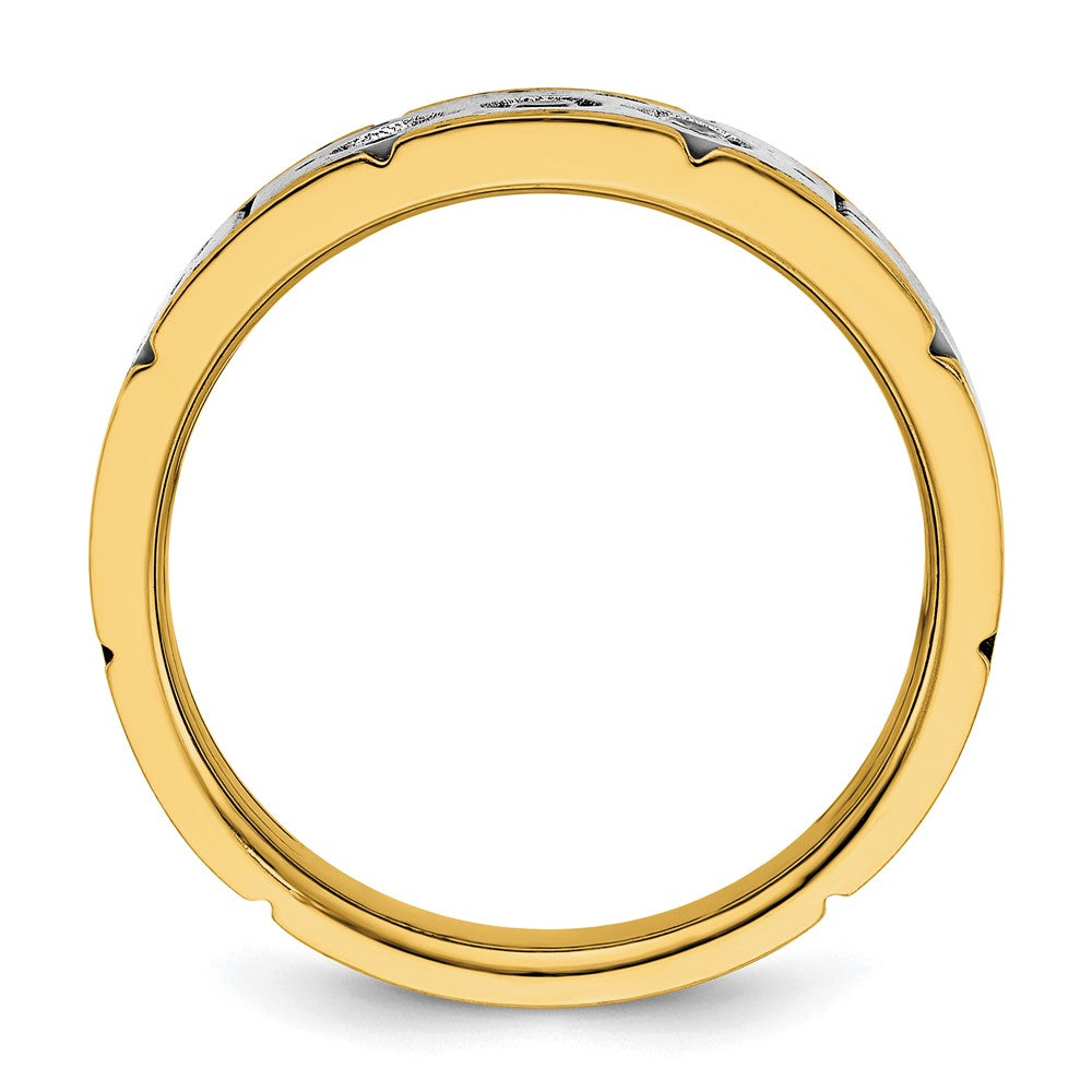IBGoodman Two-tone Men's Polished Satin and Grooved 3-Stone 1/4 Carat AA Quality Diamond Ring - WBC