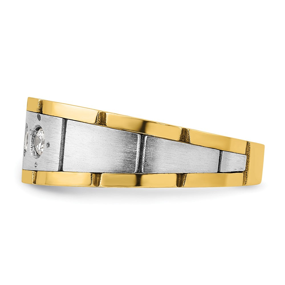 IBGoodman Two-tone Men's Polished Satin and Grooved 3-Stone 1/4 Carat AA Quality Diamond Ring - WBC