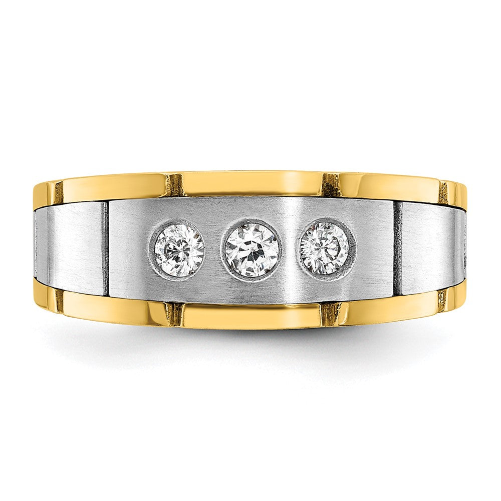 IBGoodman Two-tone Men's Polished Satin and Grooved 3-Stone 1/4 Carat AA Quality Diamond Ring - WBC