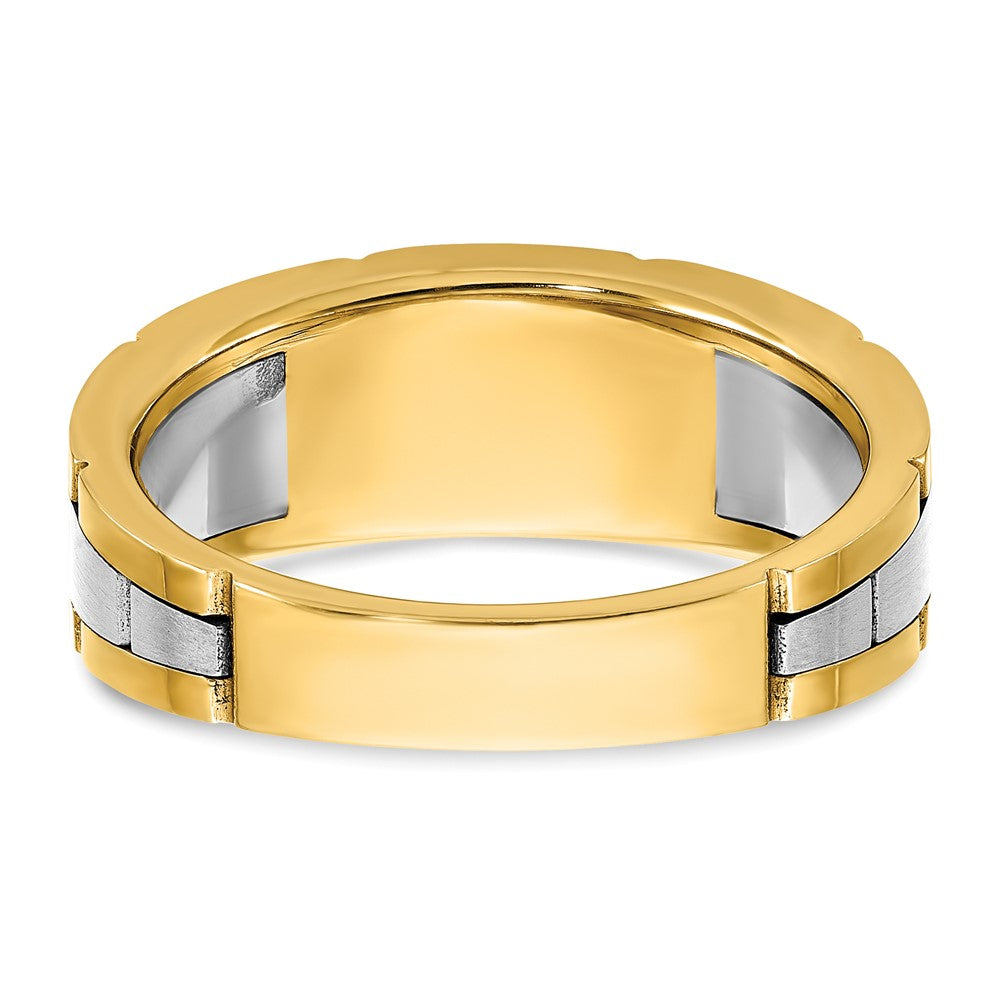 IBGoodman Two-tone Men's Polished Satin and Grooved 3-Stone 1/4 Carat AA Quality Diamond Ring - WBC