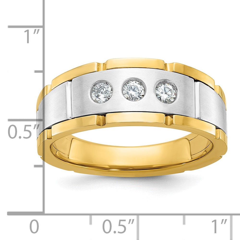 IBGoodman Two-tone Men's Polished Satin and Grooved 3-Stone 1/4 Carat AA Quality Diamond Ring - WBC