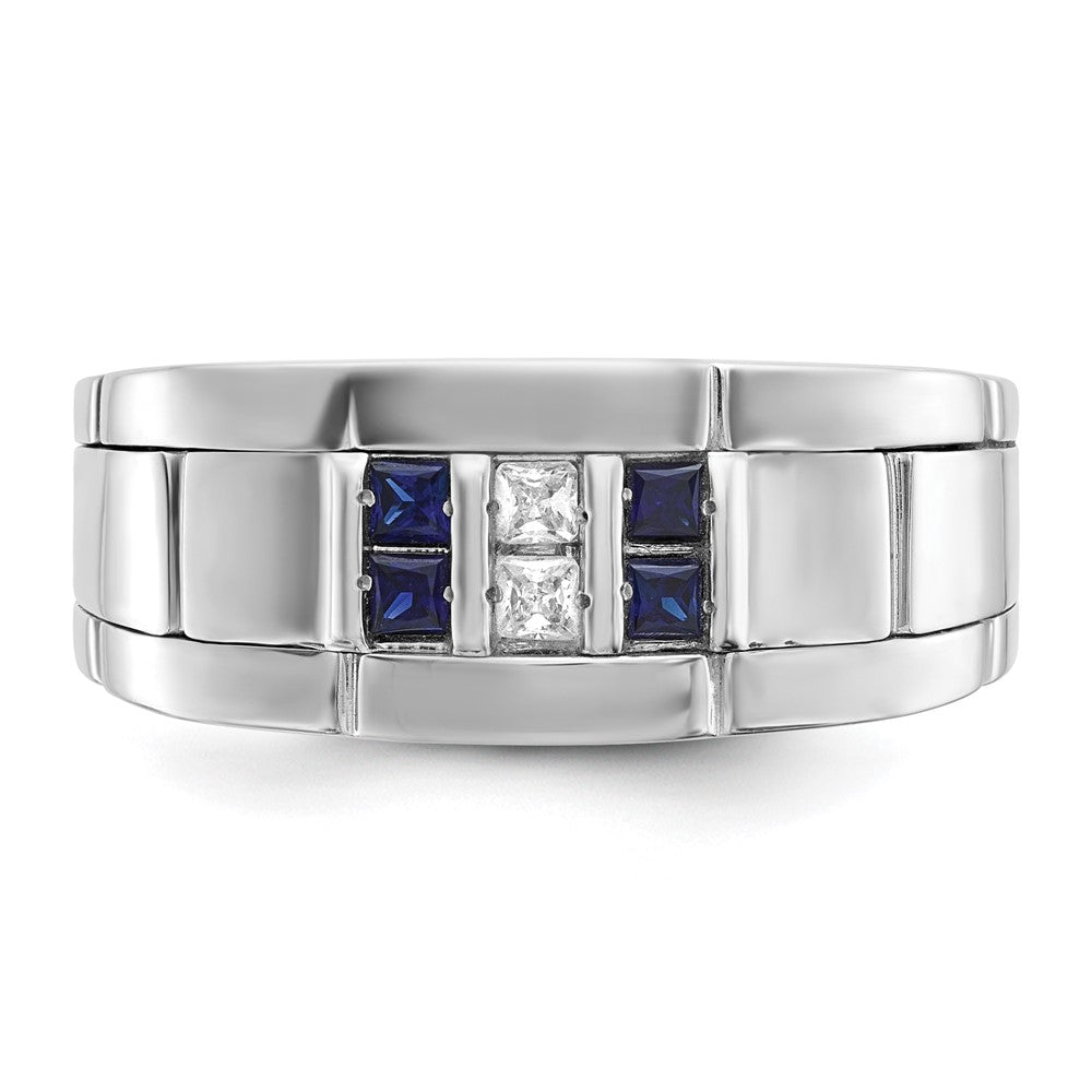 IBGoodman Men's Polished and Grooved Lab Created Sapphire and 1/10 Carat AA Quality Diamond Ring - WBC