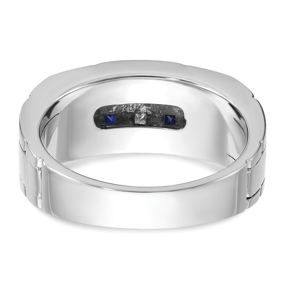 IBGoodman Men's Polished and Grooved Lab Created Sapphire and 1/10 Carat AA Quality Diamond Ring - WBC
