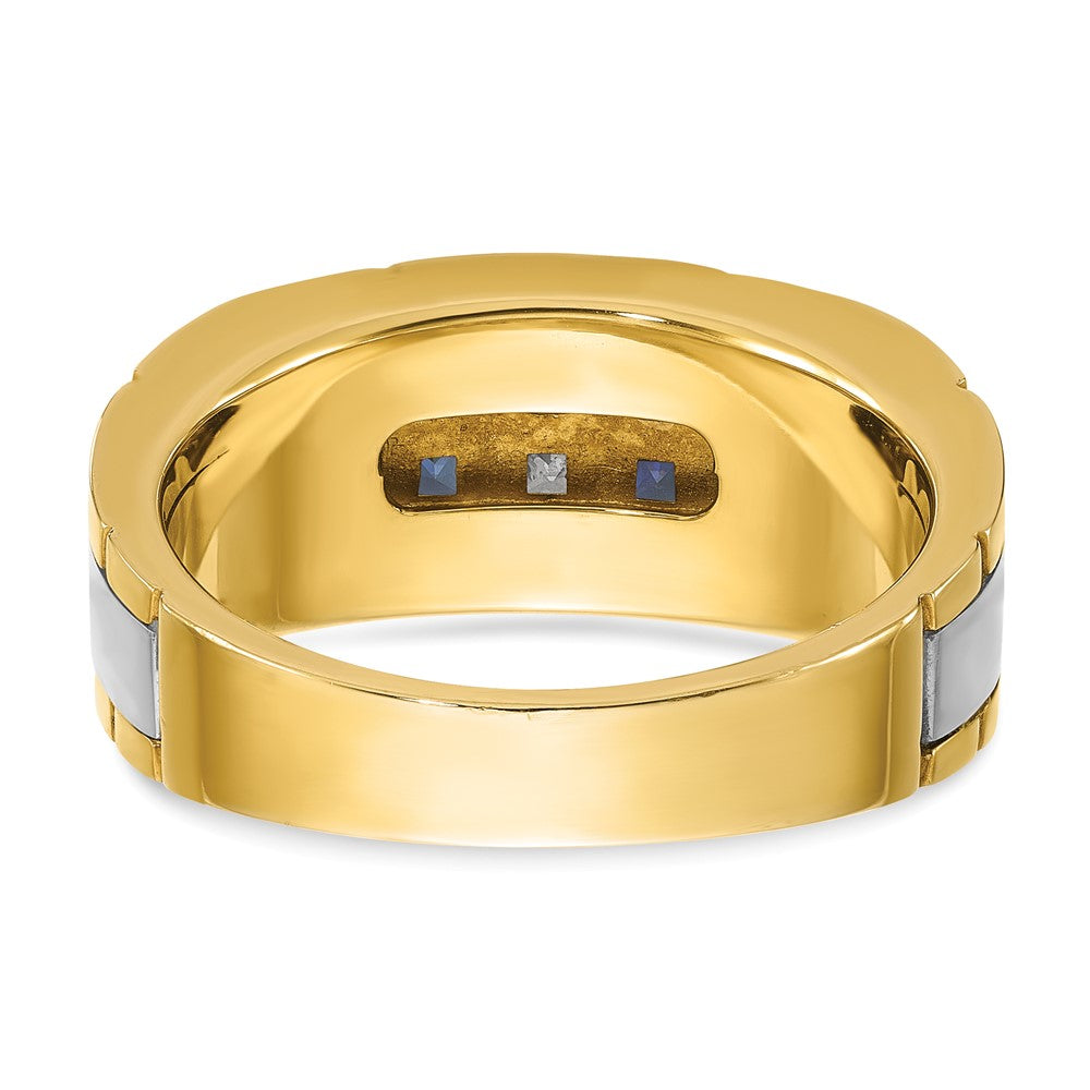 IBGoodman Two-tone Men's Polished and Grooved Lab Created Sapphire and 1/10 Carat AA Quality Diamond Ring - WBC