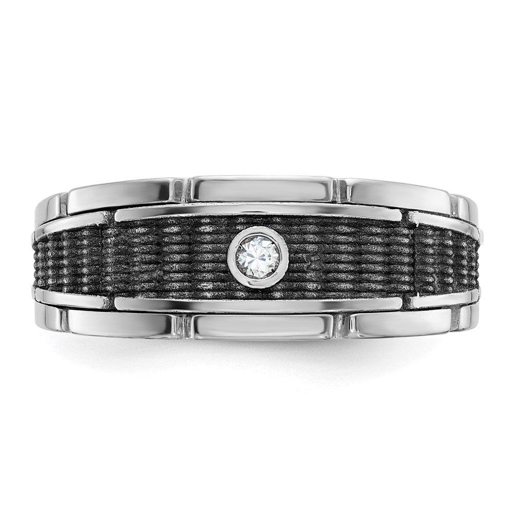 IBGoodman with Black Rhodium Men's Polished and Textured 1/20 Carat AA Quality Solitaire Diamond Ring - WBC