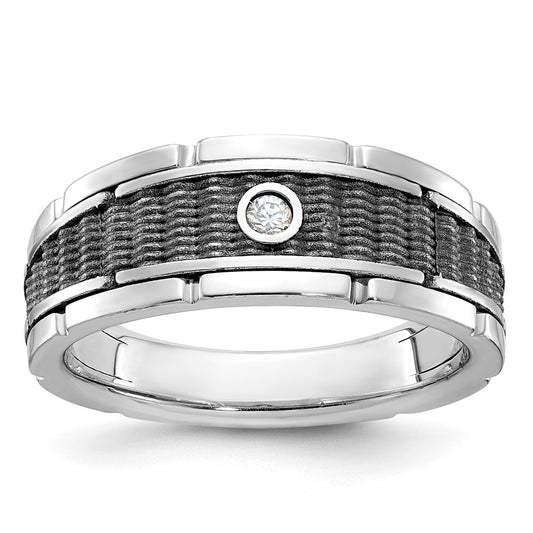 IBGoodman with Black Rhodium Men's Polished and Textured 1/20 Carat AA Quality Solitaire Diamond Ring - WBC