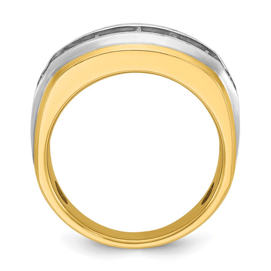 IB Goodman with Rhodium Mens Polished Satin and Grooved 7-Stone 1.5 Carat AA Diamond Ring - WBC