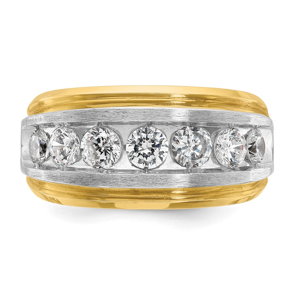 IB Goodman with Rhodium Mens Polished Satin and Grooved 7-Stone 1.5 Carat AA Diamond Ring - WBC