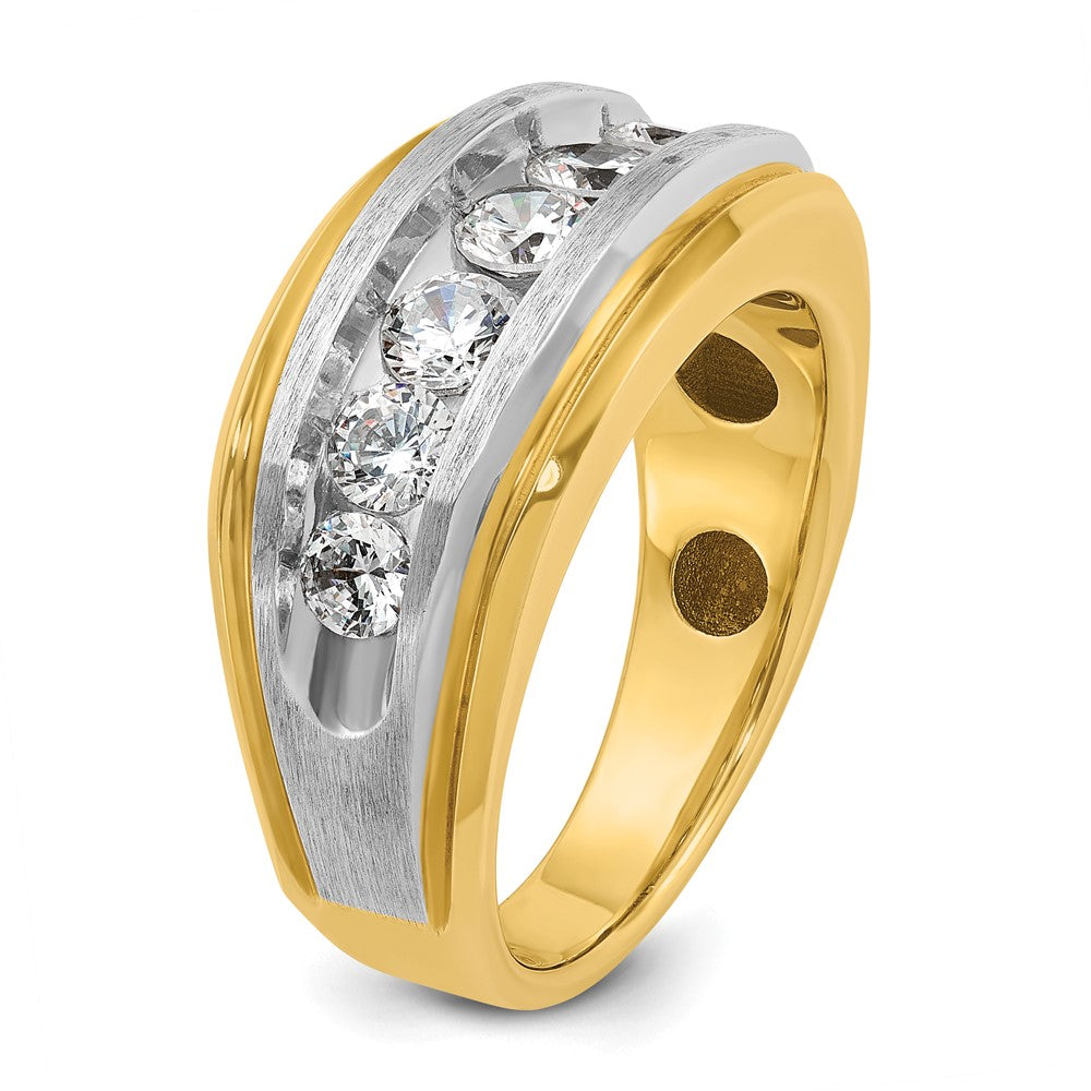 IB Goodman with Rhodium Mens Polished Satin and Grooved 7-Stone 1.5 Carat AA Diamond Ring - WBC