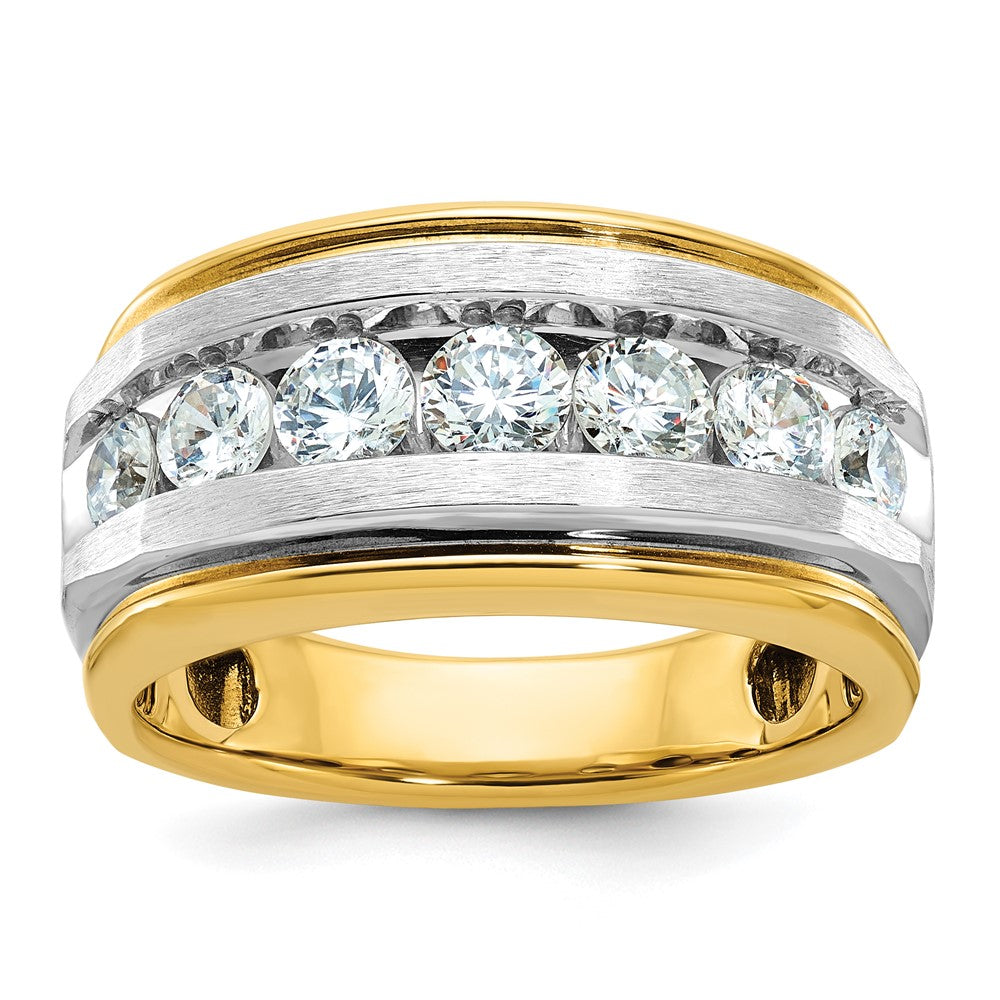 IB Goodman with Rhodium Mens Polished Satin and Grooved 7-Stone 1.5 Carat AA Diamond Ring - WBC