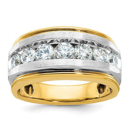 IB Goodman with Rhodium Mens Polished Satin and Grooved 7-Stone 1.5 Carat AA Diamond Ring - WBC