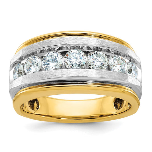 IB Goodman with Rhodium Mens Polished Satin and Grooved 7-Stone 1.5 Carat AA Diamond Ring - WBC