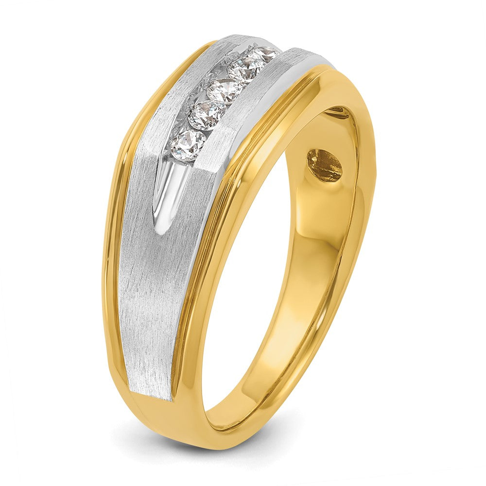 IBGoodman with Rhodium Men's Polished Satin and Grooved 5-Stone 1/4 Carat AA Quality Diamond Ring - WBC