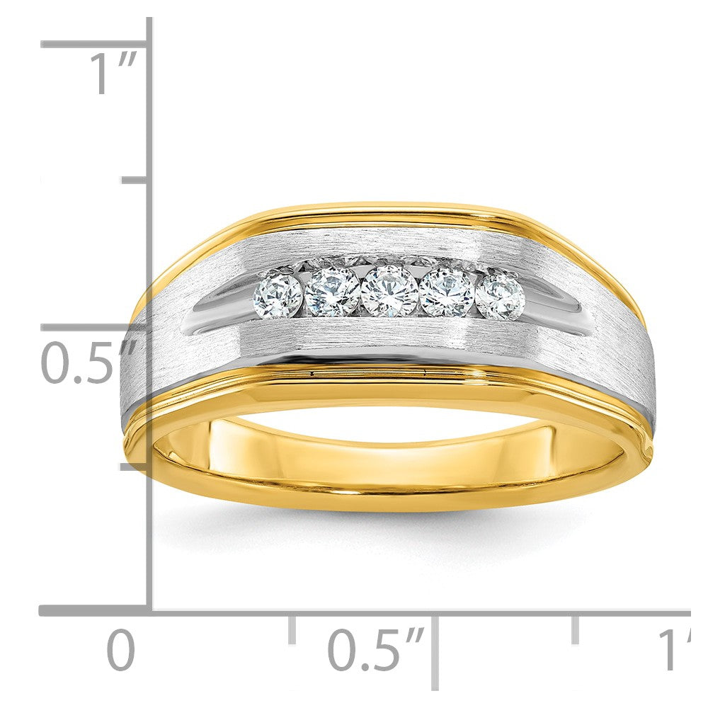 IBGoodman with Rhodium Men's Polished Satin and Grooved 5-Stone 1/4 Carat AA Quality Diamond Ring - WBC