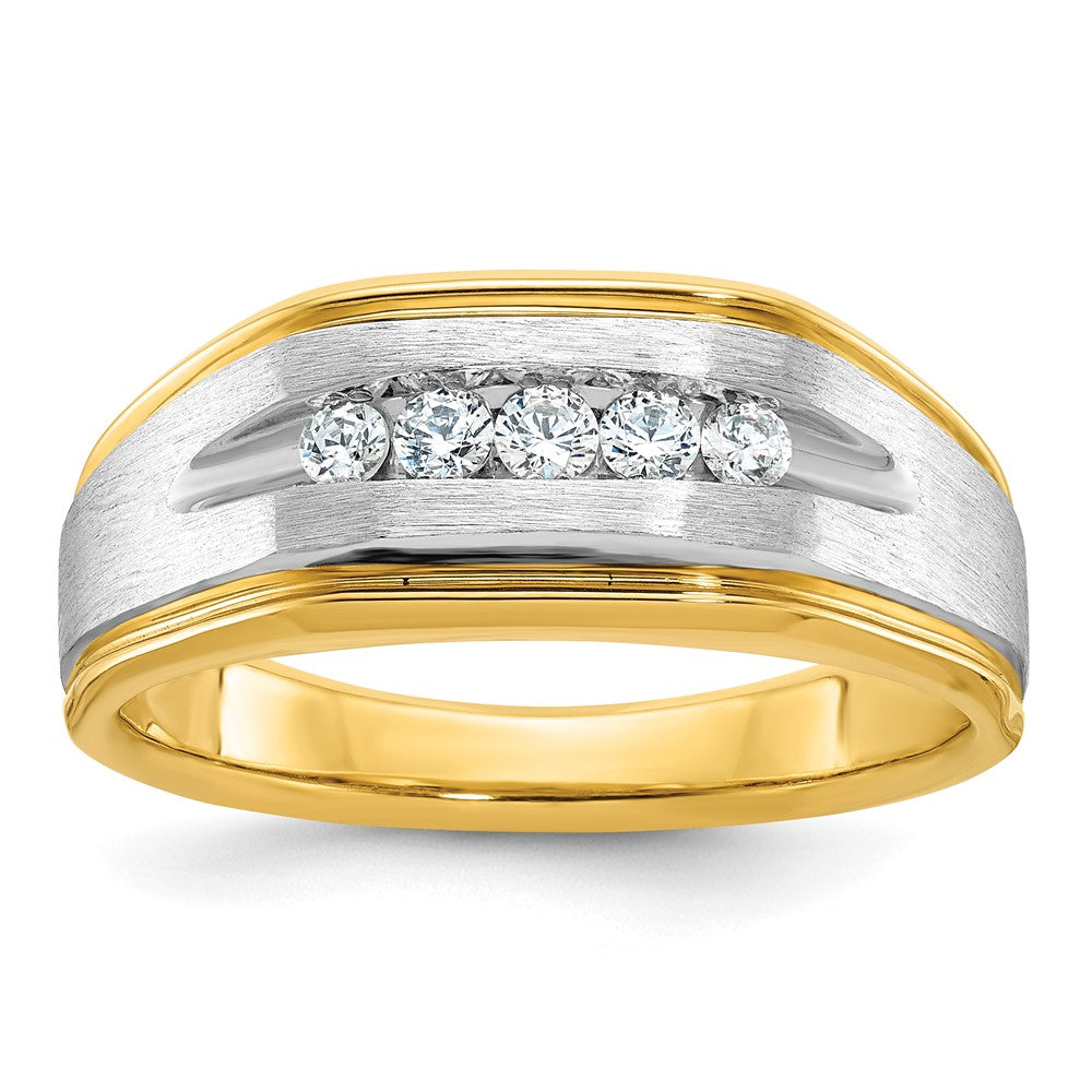 IBGoodman with Rhodium Men's Polished Satin and Grooved 5-Stone 1/4 Carat AA Quality Diamond Ring - WBC
