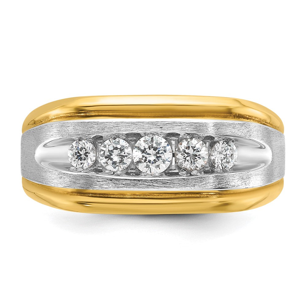 IBGoodman Two-tone Men's Polished Satin and Grooved 5-Stone 1/2 Carat AA Quality Diamond Ring - WBC