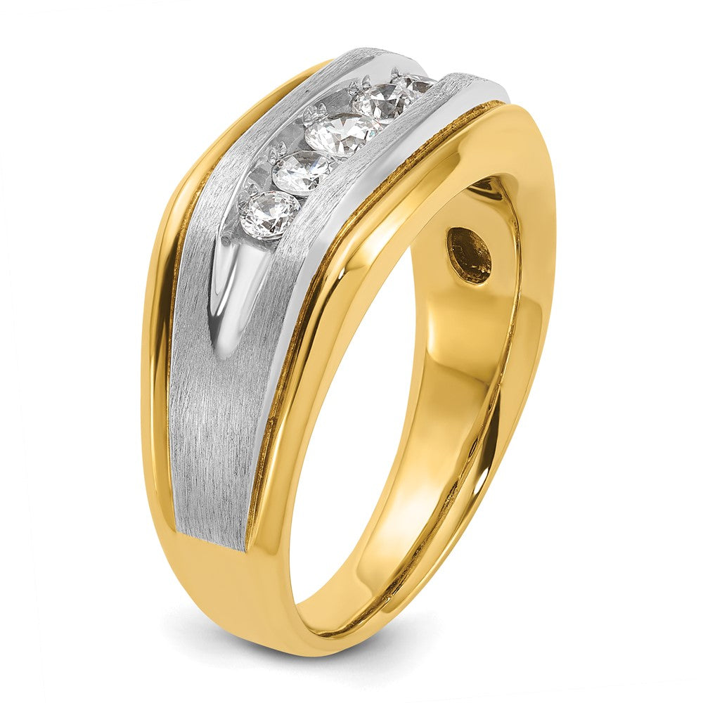IBGoodman Two-tone Men's Polished Satin and Grooved 5-Stone 1/2 Carat AA Quality Diamond Ring - WBC